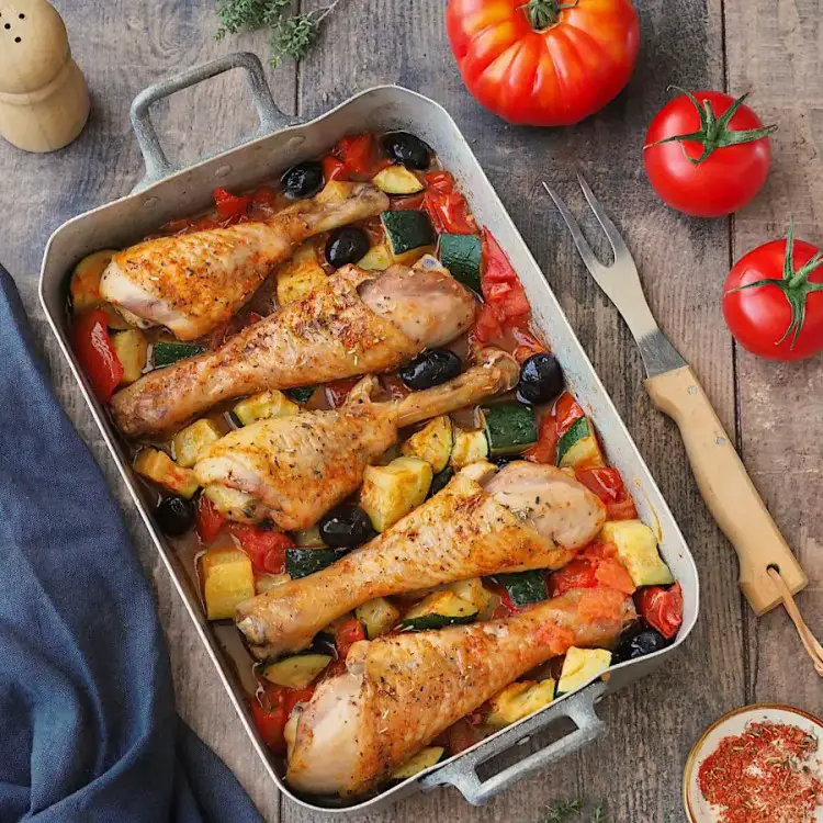 Cuisses de poulet au four tomates et courgettes