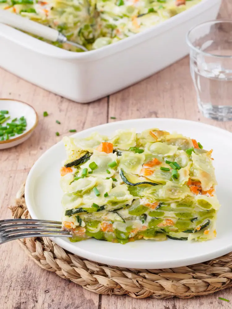 Gratin de ravioles courgettes saumon